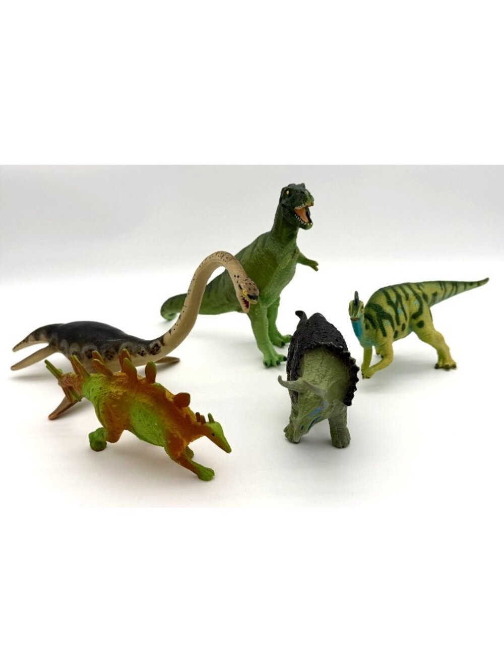 Collection of 5 Multicolored Plastic Prehistoric Vintage Dinosaur Figurines